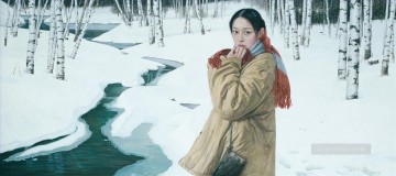 Snowmelt in Mountain Chinese Girls Oil Paintings